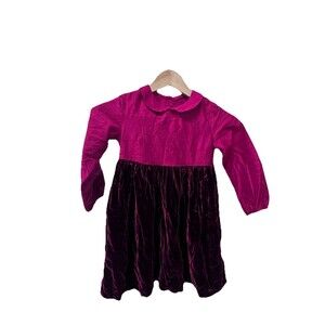 Baby Luly Red Long Sleeve Holiday Dress Girl's size 5 Crushed Velvet Skirt Silk